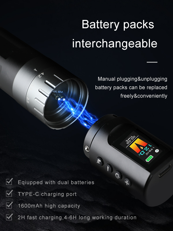 Color Screen Wireless Tattoo Pen Machine(2 batteries)
